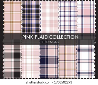 Pink Plaid, tartan seamless pattern collection includes 10 designs suitable for fashion textiles and graphics