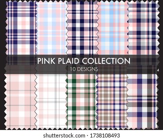 Pink Plaid, tartan seamless pattern collection includes 10 designs suitable for fashion textiles and graphics