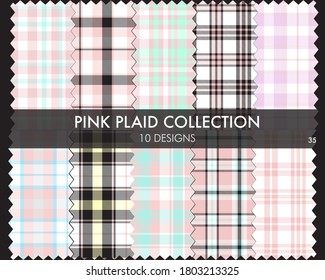 Pink Plaid, tartan seamless pattern collection includes 10 designs suitable for fashion textiles and graphics