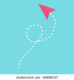 Pink plane on blue background. Airplane, colorful