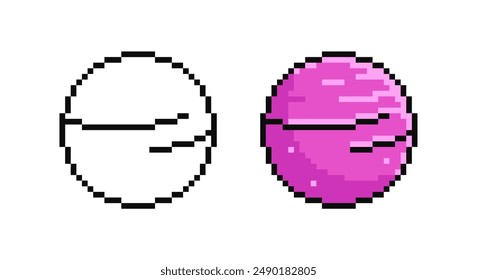 Rosa Planet im Pixelstil. Vektorillustration