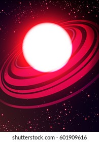 pink planet and ring system in universe background