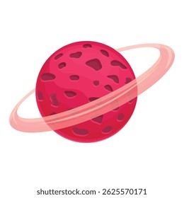 Pink planet from space with ring system orbiting star
