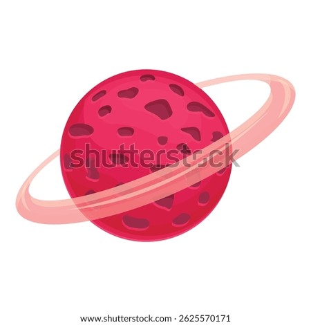 Pink planet from space with ring system orbiting star