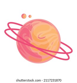 Pink Planet With Two Rings