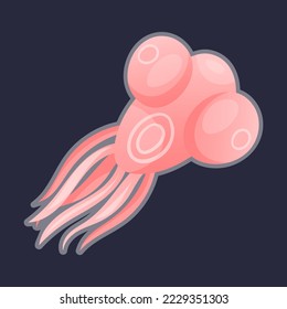 Pink Plankton as Water Organism with Tentacles Free Floating on Dark Background Vector Illustration