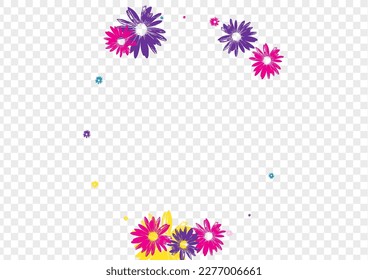 Pink Plant Background Transparent Vector. Chamomile Sweetie Textile. Multi-colored Daisy Beautiful. Beauty Design. Handsome Green Flowers.