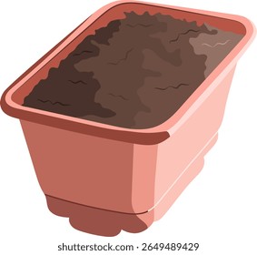 Pink Plant Pot with Soil Illustration Isolated on White Background