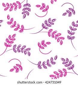 Pink plant seamless pattern. Vector hand drawn texture. Background for web pages, invitations.