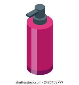 Pink plastic bottle dispenser for soap, shampoo, or lotion is isolated on a white background