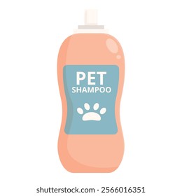 Pink plastic bottle of pet shampoo with paw print logo for domestic animals