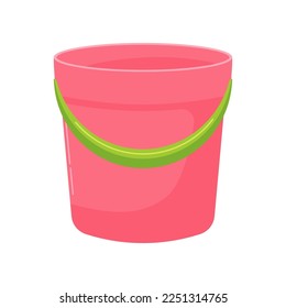 Pink plastic bucket or pail for kids vector illustration. Cartoon drawing of sand toy for children games in sandbox or on beach isolated on white background. Childhood, entertainment, summer concept