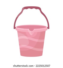 Pink plastic bucket for water flat vector illustration. Bucket for washing floors or doing laundry isolated on white background. Housekeeping or housework concept