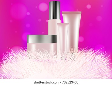 Pink plastic cosmetic tubes, pink background, 3d illustration