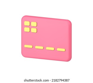 Pink plastic credit card financial banking account currency storage online payment technology realistic 3d icon vector illustration. E commerce shopping pay smart electronic device cyberspace wallet