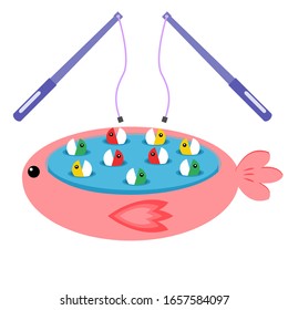 pink plastic fishing game toy vector