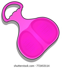 Pink plastic sled isolated on white background. Equipment for outdoor winter activities and children's entertainment. Vector cartoon close-up illustration.