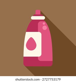Botella de spray de plástico rosa con etiqueta blanca, mostrando una gota, con sombra larga sobre fondo marrón