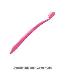 Pink plastic toothbrush vector illustration. Cartoon drawing of teeth cleaning tool isolated on white background. Oral or dental hygiene, medicine, care concept