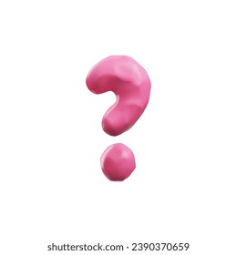 Pink plasticine question mark 3D style, vector illustration isolated on white background. Decorative design element, volume textured single object, education