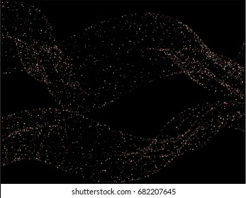 Pink platinum or gold curves vector stars confetti. Cosmic abstract background. Shiny festive rose glitter. Luxury stardust. Christmas, new year celebration, birthday party, carnival glamour design.