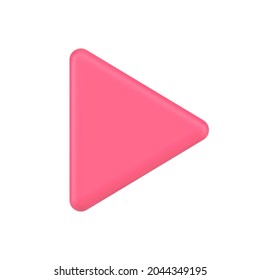 Pink play button 3d icon. Modern multimedia sign for playing audio and video files. Volumetric play button for web design. Digital interface of internet applications. Realistic isolated vector