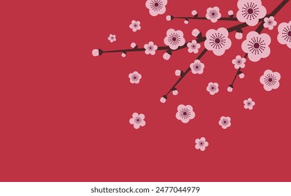 Pink plum blossom background. Chinese flat illustration wallpaper.