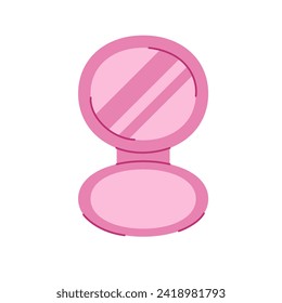 Pink pocket mirror. Accessories for girls. Vector illustration.