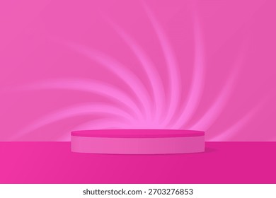 Pódio rosa, fundo abstrato com turbilhão brilhante	