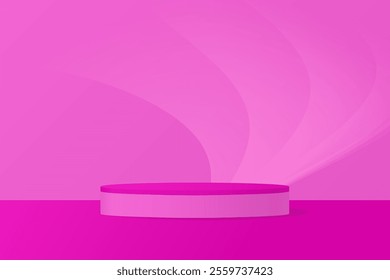 Pink podium, abstract wavy background