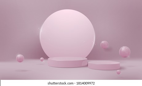 Pink podium with ball Sparkle color On pastel background, presentation concept Luxury products and promotions,3d vector illustration for design.