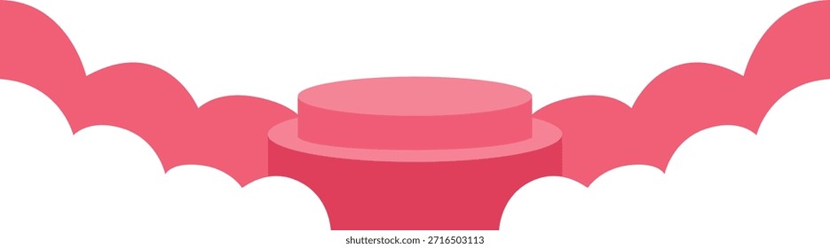 Pódium rosa con Formas de nubes en estilo de Vector plano, plataforma de exhibición mínima del producto para el tema del día de San Valentín