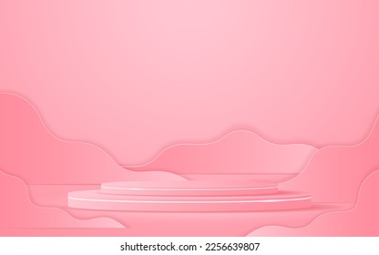 Pink podium with pink curves on the back Valentine's day concept for product presentation. Cosmetic product display. Stage or podium. vector illustration	