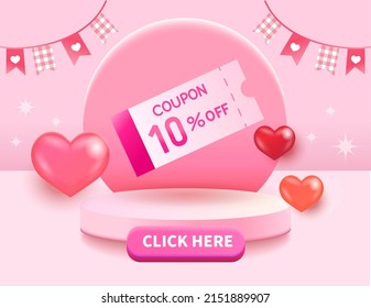 Pink podium display background with discount coupon for your product display or product display base
