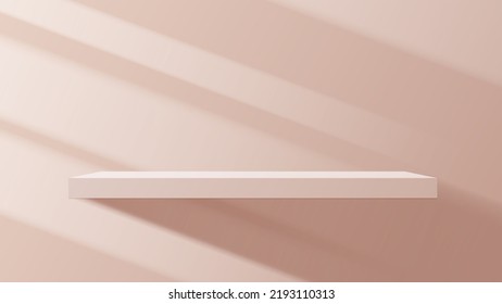 El podio rosado muestra una mínima escena de exposición de producto de fondo de luz abstracta para la presentación cosmética, de marca y de embalaje. escenario de estudio con sombra de fondo de hoja. diseño vectorial.