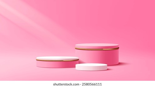 Pink Podium display stage, there is light shining from the side, banner design on pink background, Eps 10 vector illustration