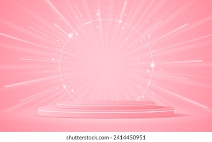 Pink podium with elegant white lines for the best awards or product display. stage or podium. vector illustration	