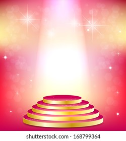 Pink podium floodlit on shimmering background