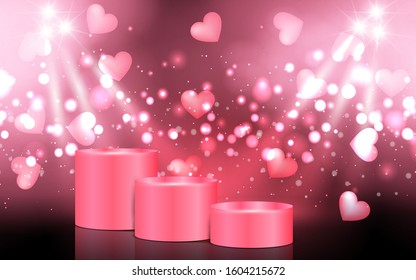 pink podium with pink heart light in the studio room