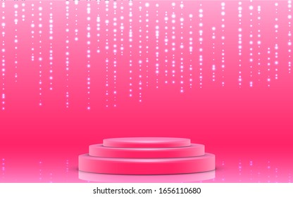 pink podium and pink light in the studio room