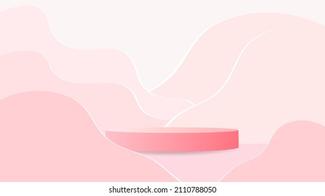 Fondo mínimo de podio rosado   , producto de visualización de podio en fase 3D , soporte para mostrar productos cosméticos ,ilustración 3d Vector EPS 10