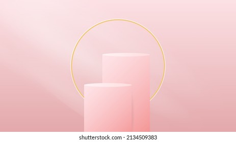 Pink Podium minimal on pink background , 3D stage podium display product , stand to show cosmetic products ,illustration 3d Vector EPS 10