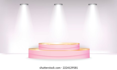 rosafarbenes Podium auf hellem Hintergrund mit Scheinwerfern für beleuchtete Illustration