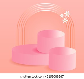 Pink podium on peach background, three dimensional.