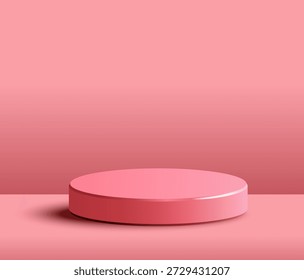 Podio rosa sobre un fondo rosa suave decorado para el Día de San Valentín, ideal para exhibiciones de productos, promociones festivas o publicaciones de redes sociales de temática romántica en un estilo moderno y elegante.