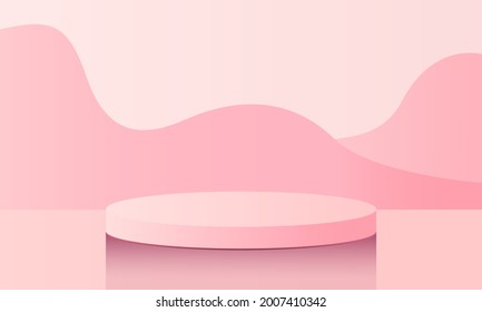 Pink podium with powdery platform and reflection. demonstration of an advertising product. studio background vector 3d rendering pastel background.
