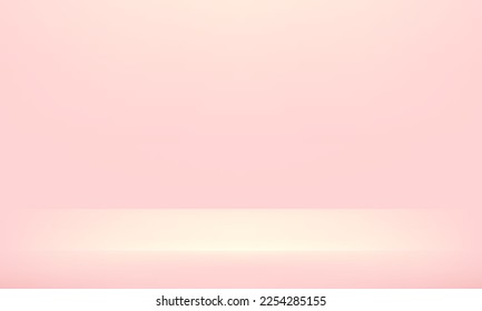 Podio rosado para presentaciones. Estudio rosa realista. Espacio para mostrar productos. Cartel para anunciar el producto en el sitio web. Ilustración vectorial.