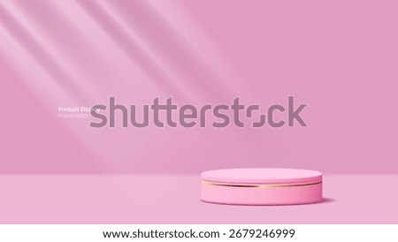 Pink podium product display presentation with small golden platform, perfect for showcasing cosmetics, jewelry or small luxury items in a chic setting.