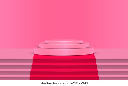  pink podium with red carpet on the stage