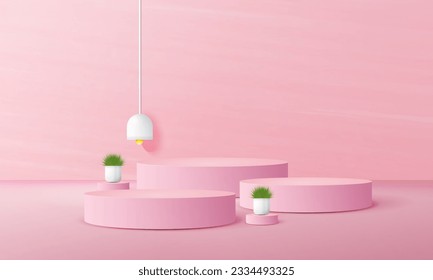 pink podium scene background with backdrop, for product presentation, mock up, show cosmetic.